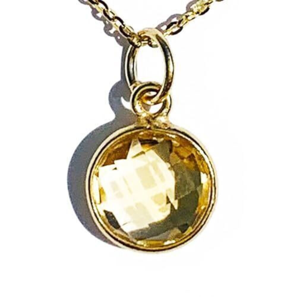 9082 Natural Citrine Gold Necklace, November Birthstone Pendant, Round